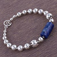 Sodalite pendant bracelet, 'Capture the Ocean' - Sterling Silver and Sodalite Pendant Bracelet from Peru