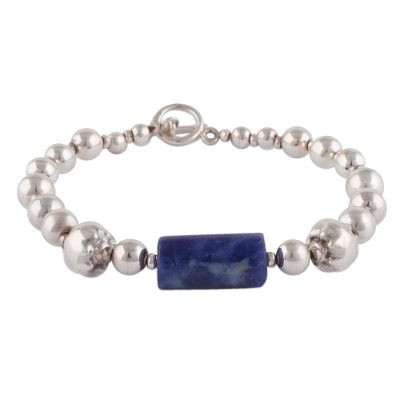 Sodalite pendant bracelet, 'Capture the Ocean' - Sterling Silver and Sodalite Pendant Bracelet from Peru