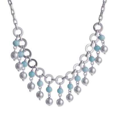Amazonite waterfall necklace, 'Queen Beads' - Amazonite and Sterling Silver Waterfall Necklace from Peru