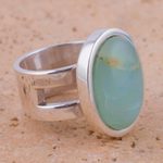Opal single stone ring, 'Powerful Sweetness' - Opal and Sterling Silver Single Stone Ring from Peru