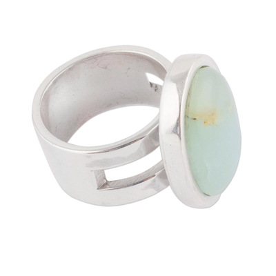 Opal single stone ring, 'Powerful Sweetness' - Opal and Sterling Silver Single Stone Ring from Peru