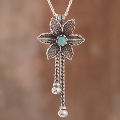 Amazonite pendant necklace, 'Floral Desire' - Amazonite and Sterling Silver Floral Pendant Necklace