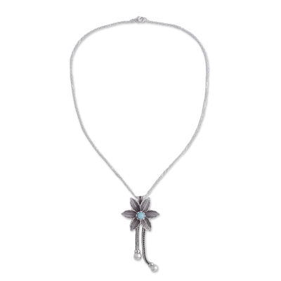 Amazonite pendant necklace, 'Floral Desire' - Amazonite and Sterling Silver Floral Pendant Necklace