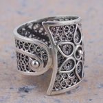 Sterling silver filigree band ring, 'Magical Flower Vine' - Sterling Silver Floral Filigree Band Ring from Peru