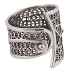 Sterling silver filigree band ring, 'Magical Flower Vine' - Sterling Silver Floral Filigree Band Ring from Peru