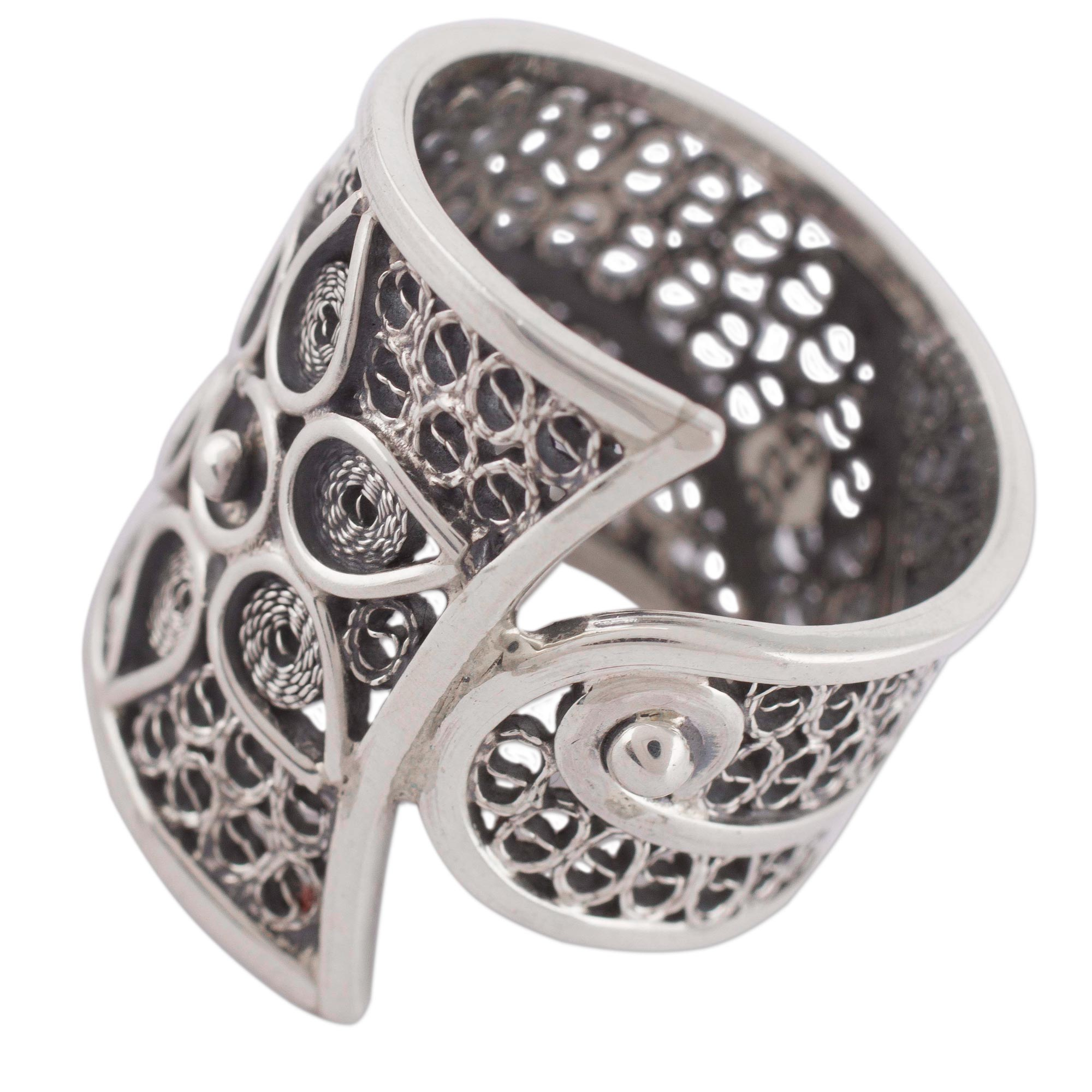 Sterling Silver Floral Filigree Band Ring from Peru - Magical Flower ...