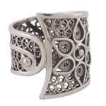 Sterling silver filigree band ring, 'Magical Flower Vine' - Sterling Silver Floral Filigree Band Ring from Peru