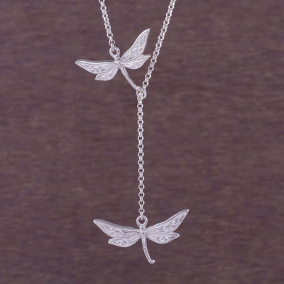 Sterling silver Y-necklace, Chasing Dragonflies