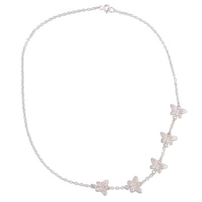 Sterling silver station necklace, 'Free Butterflies' - Sterling Silver Butterfly Station Necklace from Peru