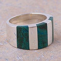 Chrysokoll-Bandring, „Courageous Color“ – Moderner handgefertigter Chrysokoll-Ring aus Andensilber