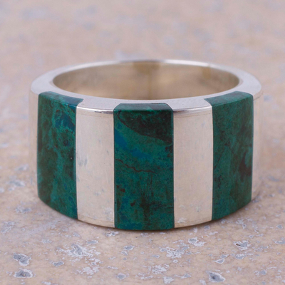 Chrysocolla band ring, 'Courageous Color' - Modern Handcrafted Andean Silver Chrysocolla Ring