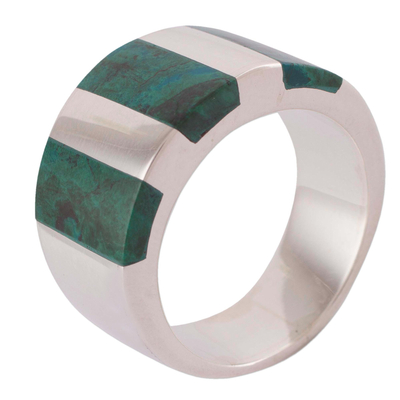 Anillo de banda de crisocola - Moderno anillo artesanal de plata andina con crisocola.