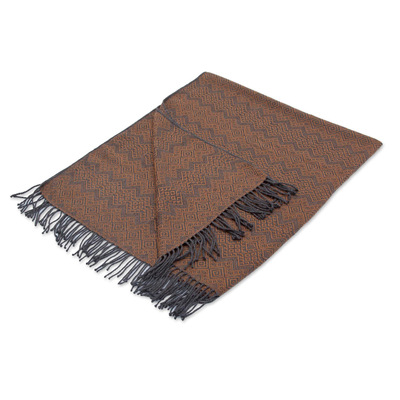 Throw blanket, 'Diamond Embrace' - Throw Blanket with Diamond Motifs in Slate and Spice