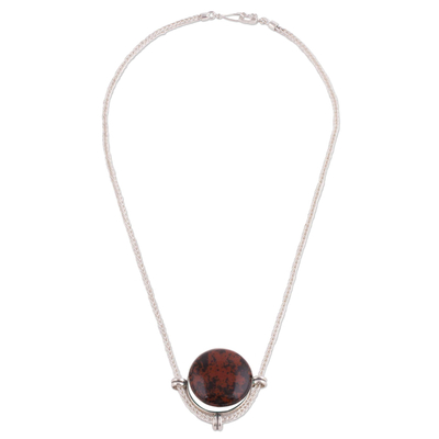 Mahogany obsidian pendant necklace, 'Essence of Time' - Andean Sterling Silver Necklace with Mahogany Obsidian