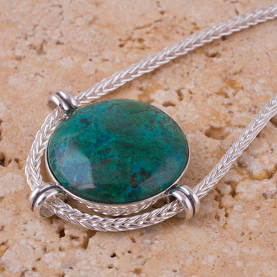 Chrysocolla pendant necklace, 'Essence of Time' - Andean Chrysocolla and Sterling Silver Pendant Necklace