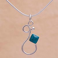 Chrysocolla pendant necklace, 'Sinuous Song' - Andean Sterling Silver Pendant Necklace with Chrysocolla