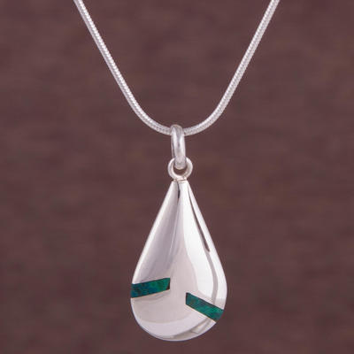 Chrysocolla pendant necklace, 'Sleek Drop' - Chrysocolla and Sterling Silver Pendant Necklace from Peru