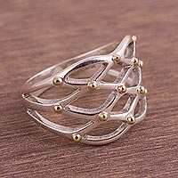 Gold accent sterling silver cocktail ring, Webbed Love