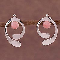 Opal drop earrings, 'Caress of an Angel' - Pink Opal and Sterling Silver Drop Earrings from Peru