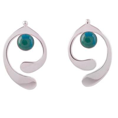 Chrysocolla drop earrings, 'Caress of an Angel' - Chrysocolla and Sterling Silver Drop Earrings from Peru