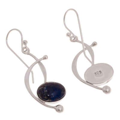Lapis lazuli dangle earrings, 'Crescent Eyes' - Lapis Lazuli and Sterling Silver Dangle Earrings from Peru