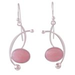 Opal dangle earrings, 'Crescent Eyes' - Pink Opal and Sterling Silver Dangle Earrings from Peru