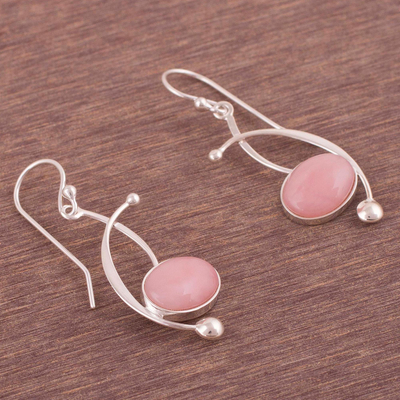 Opal dangle earrings, 'Crescent Eyes' - Pink Opal and Sterling Silver Dangle Earrings from Peru