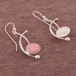 Opal dangle earrings, 'Crescent Eyes' - Pink Opal and Sterling Silver Dangle Earrings from Peru