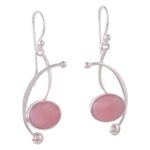 Opal dangle earrings, 'Crescent Eyes' - Pink Opal and Sterling Silver Dangle Earrings from Peru