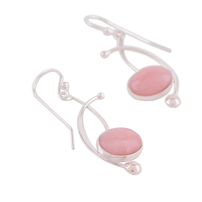 Opal dangle earrings, 'Crescent Eyes' - Pink Opal and Sterling Silver Dangle Earrings from Peru