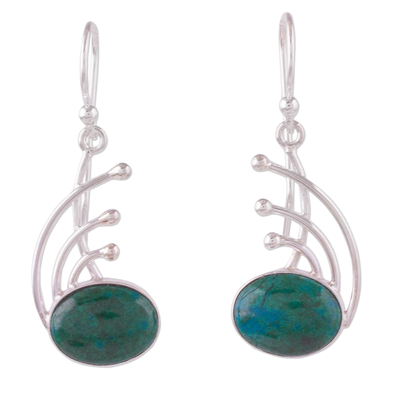 Chrysocolla dangle earrings, 'Elegant Eyes' - Chrysocolla and Sterling Silver Dangle Earrings from Peru