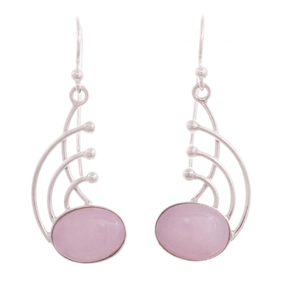 Opal dangle earrings, 'Elegant Eyes' - Pink Opal and Sterling Silver Dangle Earrings from Peru