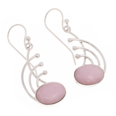 Opal dangle earrings, 'Elegant Eyes' - Pink Opal and Sterling Silver Dangle Earrings from Peru