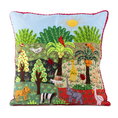 Cotton Blend Nature-Themed Patchwork Cushion Cover from Peru