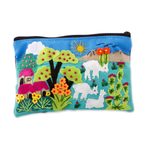 Cotton blend cosmetic case, 'Blue Alpaca Afternoon' - Patchwork Fair Trade Cosmetic Case with Peruvian Landscape