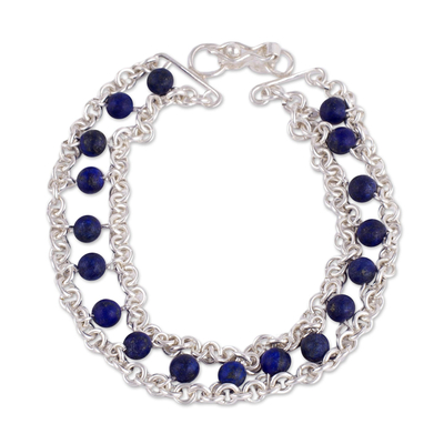 Sterling Silver and Lapis Lazuli Beaded Bracelet from Peru
