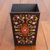 Reverse painted glass wastebasket, 'Florid Medallion' - Reverse Painted Glass Floral Wastebasket in Black from Peru (image 2b) thumbail