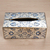 Reverse painted glass tissue box cover, 'Angelic Blue' - Reverse Painted Glass Floral Tissue Box Cover from Peru (image 2b) thumbail