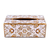 Reverse painted glass tissue box cover, 'Angelic Gold' - Reverse Painted Glass Floral Tissue Box Cover from Peru