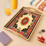 Reverse painted glass tray, 'Heavenly Bouquet in Silver' - Reverse Painted Glass Tray in Silver from Peru