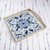 Reverse-painted glass tray, 'Celestial Paradise' - Reverse-Painted Glass Tray with Blue Floral Motifs from Peru (image 2) thumbail