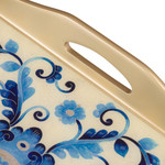 Reverse-painted glass tray, 'Celestial Paradise' - Reverse-Painted Glass Tray with Blue Floral Motifs from Peru