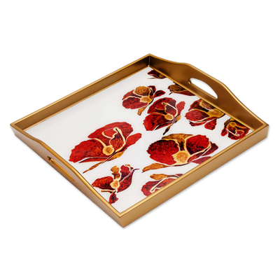 Reverse Painted Glass Tray with Poppy Motifs from Peru
