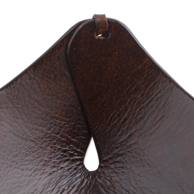 Leather catchall, 'Tree of Golden Boughs' - Peruvian Handcrafted Leather Art Tree Theme Catchall