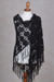100% alpaca shawl, 'Poinsettias and Pinwheels' - Black Alpaca Shawl Hand Crocheted with Stars and Pinwheels