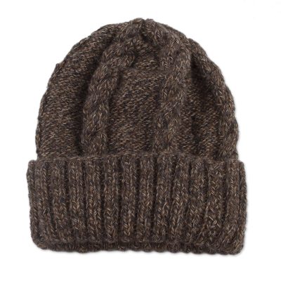 Alpaca blend hat, 'Stay Together' - Alpaca Blend Hat Knit by Hand in Taupe Grey and Chestnut