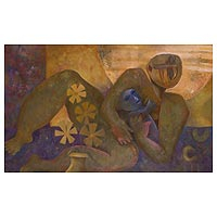'Amor de madre II' (2016) - Retrato original expresionista de madre e hijo al óleo