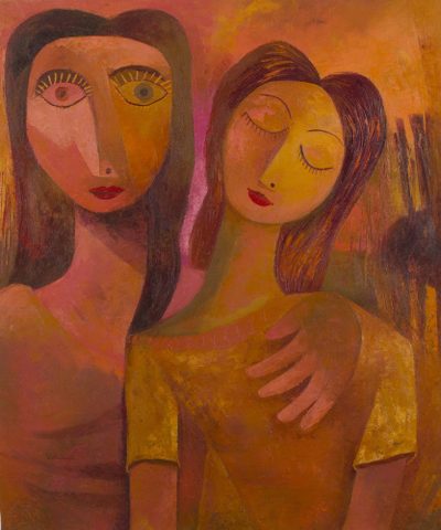 Signed Original Mother Daughter Painting In Warm Colors Hiness Hiness Ii Signed Original Mother Daughter Painting In Warm Colors