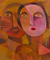 'The Lovers' - Romantic Cubist Style Portrait of a Couple in Love thumbail