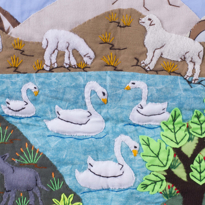 Patchwork-Wandbehang aus Baumwollmischung - Patchwork-Wandbehang aus Baumwollmischung mit peruanischer Szene